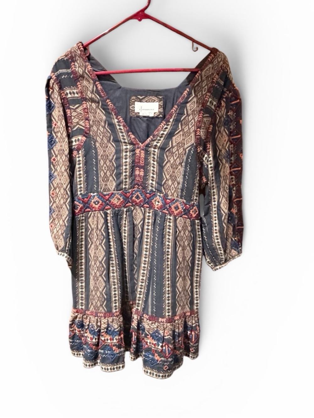 Anthropologie Navy Multi-Print V-Neck Embroidered Tunic Dress - Picture 4 of 9